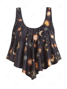 Celestial Print Black Swing Tankini  Top